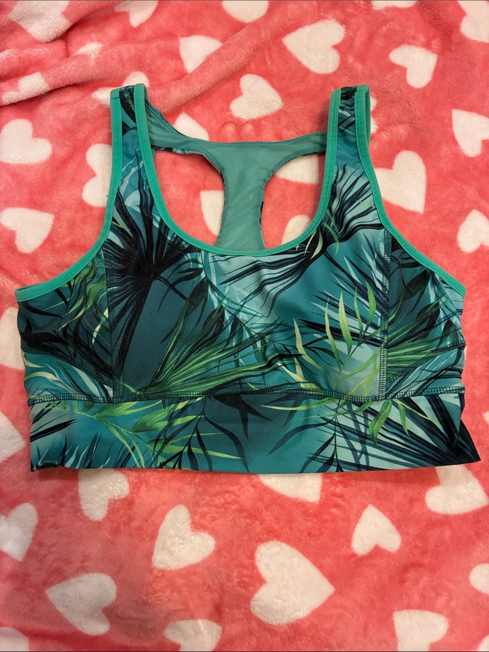 DSG Tropical Palm  Sports Bra XL | Built‑In Cups | Racerback | Supportive EUC